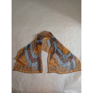 Vena Silk Scarf Brown Orange Gray Abstract Signed Vintage Boho 14.5" X 43"